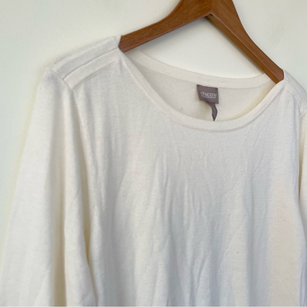 Chico’s Ivory Sweater Cashmere Blend Scoop Meck size 3 - Picture 2 of 8